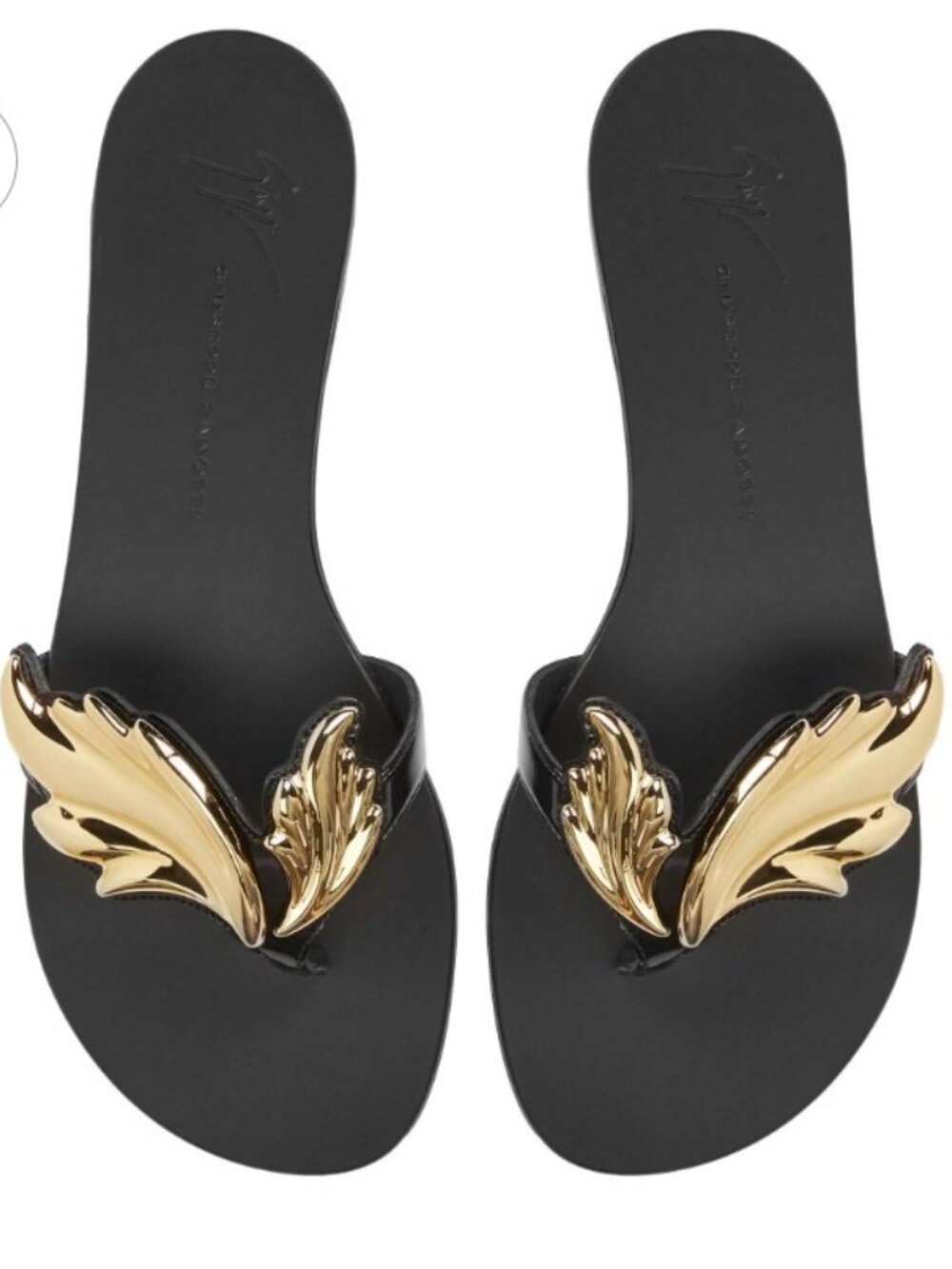 Giuseppe Zanotti Black Sandal with Gold Leaf Ornament
